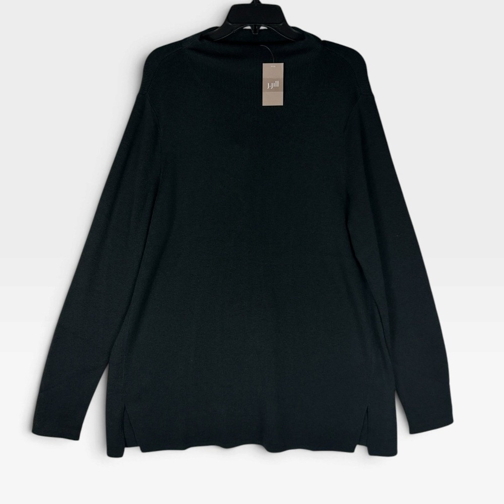 J. Jill Mock Neck Tunic Sweater Womens L Black Silk Wool Blend Ribbed NWT